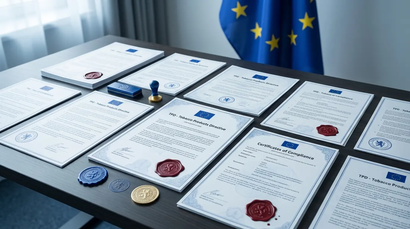 EU regulatory compliance documents and certificates for TPD e-liquid regulations